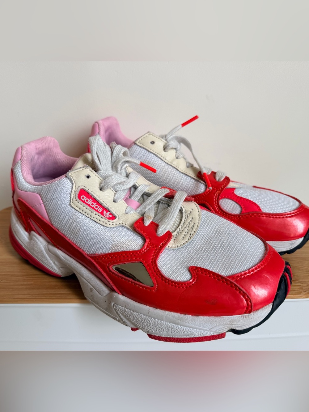 Adidas Falcon White, Pink & Red Athletic Sneakers